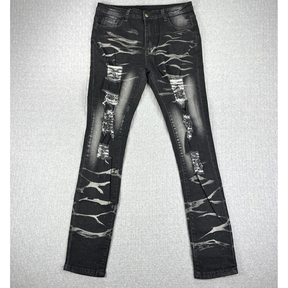Goth Core Death Punk‎ Rock Club Distressed Jeans Women 30/28X30 1/2 Black Ripped